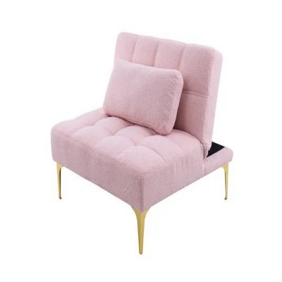 "34'' Convertible single sofas bed futon with gold metal legs teddy fabric (Pink) sofas