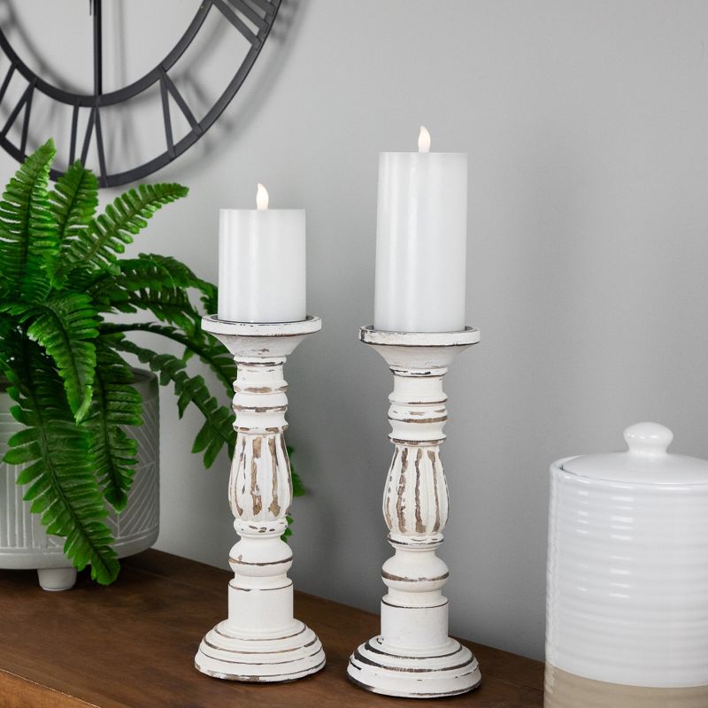 Northlight Set of 2 Antique White Pillar Candle Holders 12", 2 of 6