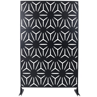 Grungis Matrix Metal Decorative Patio Screens,Freestanding Trellis Privacy Screen with Geometric Pattern for Deck Balcony Patio,76" H×48" W