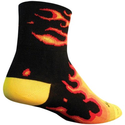  SockGuy Classic Fireball Socks - 3 inch, Black/Yellow/Red, Small/Medium 