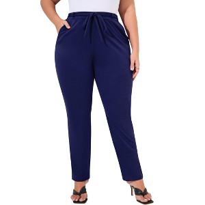 Clearlove Plus Size Women's Solid Color Tie Waist Tummy Control Slim Leg Pants Stretch Comfort Work Pants - 1 of 4