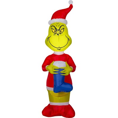 Gemmy Christmas Airblown Inflatable Grinch w/Blue Stocking Dr. Seuss, 4 ft Tall, Multicolored