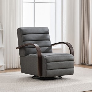 PAGED Swivel Accent Chair Channel Tufted Lounge Reading Chair with Solid Wood Armrests, Single Sofa Armchair for Living Room - 1 of 4
