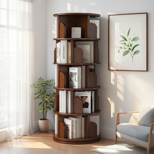 Kumasinova 5/6-Tier 360° Rotating Bookshelf Tower( with Wheels&Drawer),Modern Design Round Book Shelf,Bookcase with Multiple Shelves for Bedroom&Study - 1 of 4
