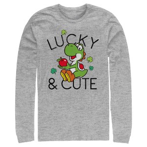 Men's Nintendo Super Mario Yoshi St. Patrick's Lucky and Cute Long Sleeve Shirt - 1 of 4