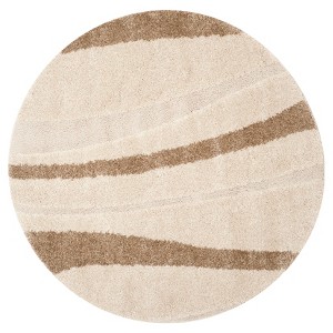 Cream/Dark Brown Abstract Loomed Round Accent Rug - (4