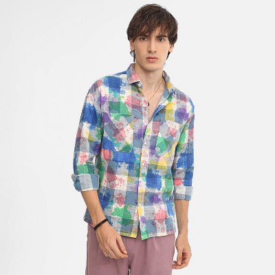 Campus Sutra Men Men's Multicolour Splash Check Oversized Shirt