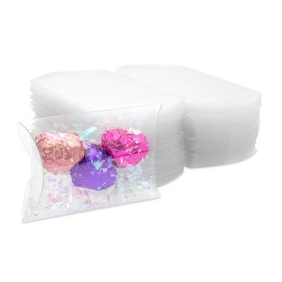 Stockroom Plus 100 Pack Small Clear Plastic Pillow Boxes for Candy, Party Favors 2.75" x 2.5"