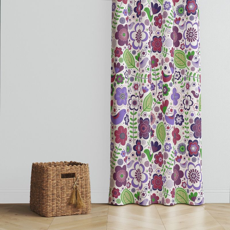 Bacati - Botanical Purple Pearl String Cotton Printed Single Window Curtain Panel, 2 of 5