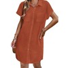 Button Down Shirtsdress for Women Summer 2025 Short Sleeve Shift Dress Striped Shirt Dress Cap Sleeve Mini Casual Sundress with Chest Pocekts - 2 of 3