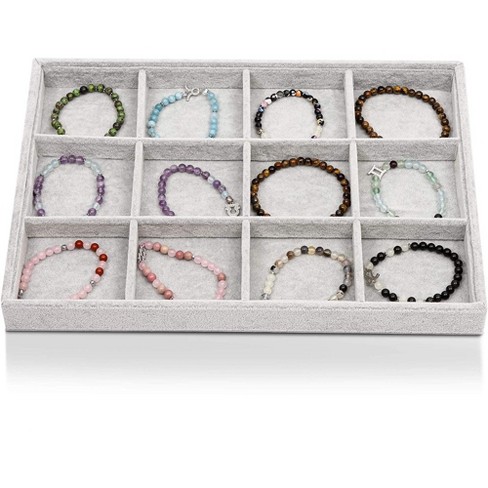 Black White Velvet Cloth Jewelry Necklace Chain Bracelet Organizer Display Tray 