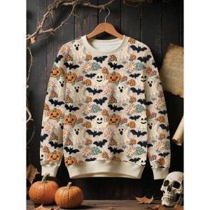 TIME HOLLOW Halloween Graphic Applique Crew Neck Long Sleeve Sweatshirt - Festive Style - 1 of 3