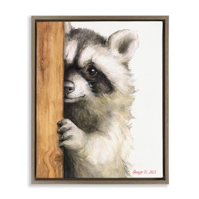 Stupell Industries Peering Raccoon Watercolor, 17" x 21"