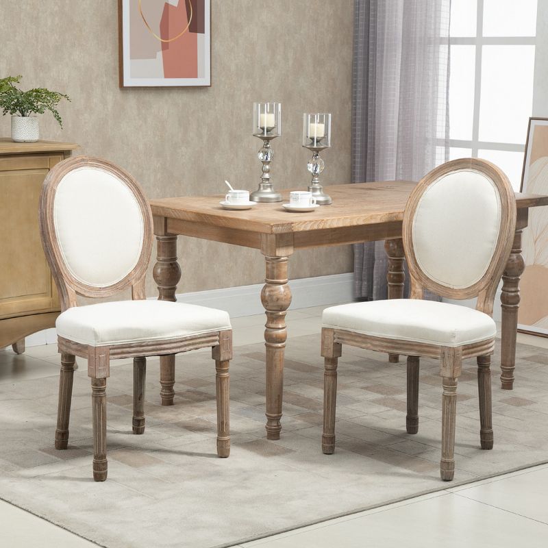 HOMCOM Vintage Armless Dining Chairs Set of 4, French Chic Side Chairs with Curved Backrest and Linen Upholstery for Kitchen, or Living Room, Cream, 2 of 7