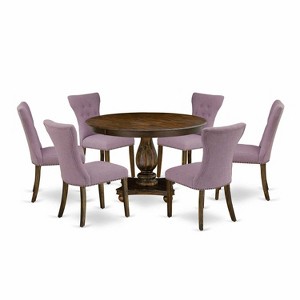 HomeStock 7-Piece Distressed Jacobean Finish Solid Wood Top Dining Table with 6 Chairs - 1 of 4