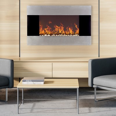 Hastings Home 36" Wall-Mounted Electric Fireplace, Stainless Steel Fireplace Heater with Remote Control