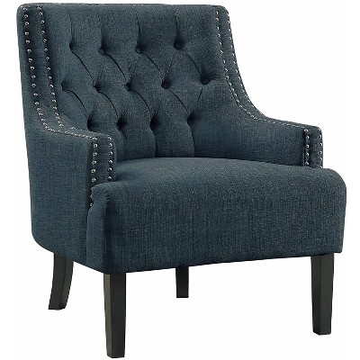 Homelegance Upholstered Diamond Tufted Accent Chair with Sloped Arms, 18 Inch High Seat, and Nailhead Trim, Indigo