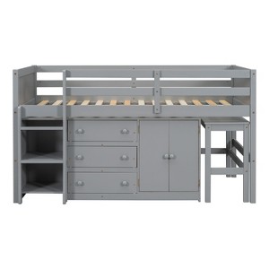 NicBex Twin Size Low Loft Bed with Pull-Out Desk,Drawers,Cabinet and Shelves for Kids Teens Adults,Gray/White - 1 of 4