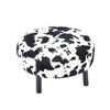 27.56" Round Ottoman, Plush Faux Rabbit Fur Footrest with Solid Wood Legs in Black/Cow Color, 27.56"x27.56"x15.51"H - 4 of 4