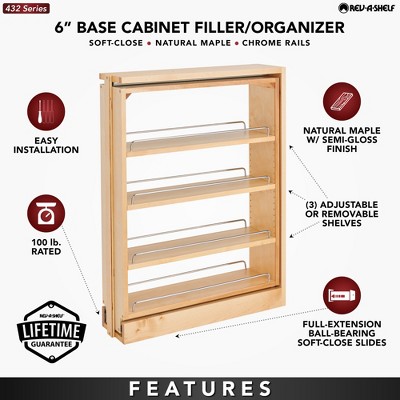 Rev-A-Shelf 6" Pull Out Shelf Organizer for Base Kitchen Cabinets, Filler Spice Rack Seasoning Storage Holder w/ Soft-Close, Wood, 432-BFBBSC-6C — фото 6
