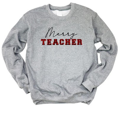 Simply Sage Market Women's Graphic Sweatshirt Merry Teacher Buffalo Plaid