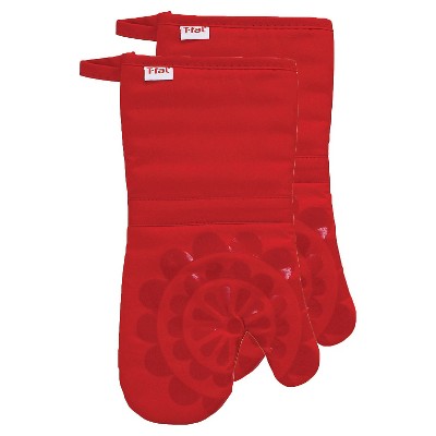 2pk 13&#34;x13&#34; Medallion Silicone Oven Mitt Red - T-Fal