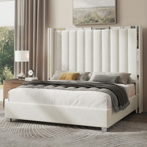 AMERLIFE Bed Frame with 58" tall Headboard, Velvet Upholstered Platform bed - 1 of 4