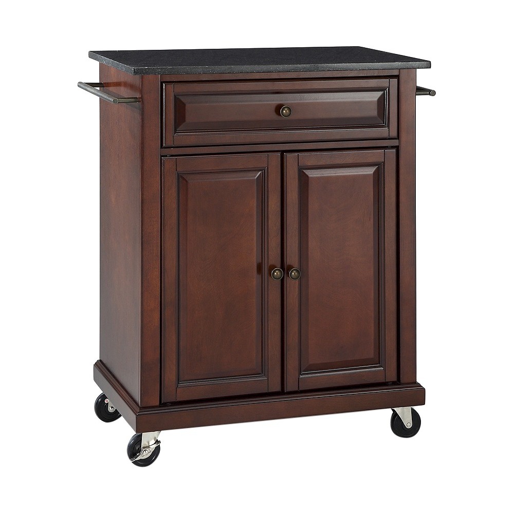 Solid Black Granite Top Portable Kitchen Cart/Island - Vintage Mahogany - Crosley