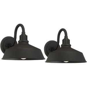 Franklin Iron Works Arnett Rustic Industrial Farmhouse Outdoor Barn Light Fixtures Set of 2 Black Gooseneck 10 1/2" for Exterior Deck House Porch Yard - 1 of 4
