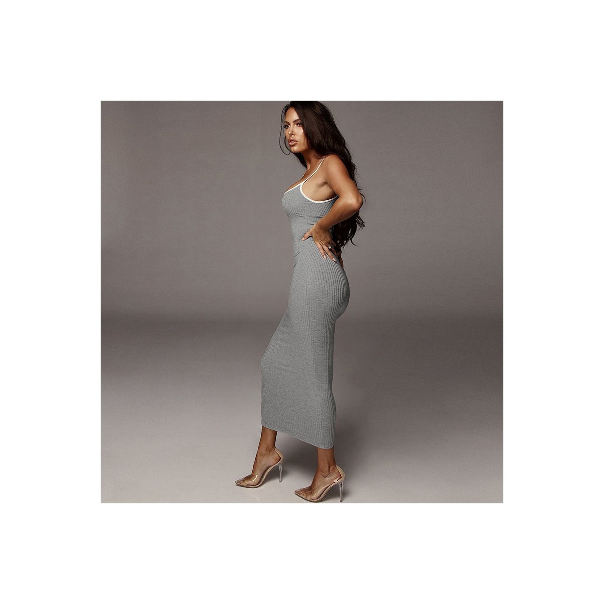 Garvee Women's Spaghetti Strap Scoop Neck Bodycon Midi Dress Casual Sleeveless Sundress Ribbed Knit Form Fitting Sheath Cocktail Party Attire - thumbnail 6