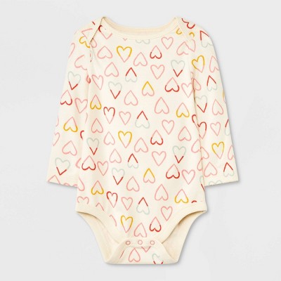 Baby Girls' Heart Long Sleeve Bodysuit - Cat & Jack™ Cream 6-9M