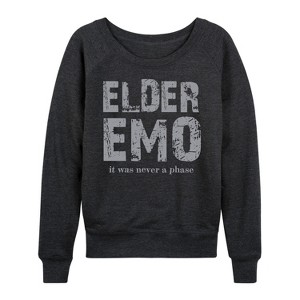 Women's - Instant Message - Elder Emo Never A Phase Lightweight French Terry Wide Neck Long Sleeve Shirt - 1 of 4
