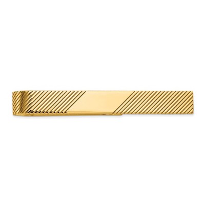 Black Bow Jewelry 14K Yellow Gold Diagonal Striped Tie Bar, 6.5 x 50mm
