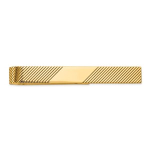Black Bow Jewelry 14K Yellow Gold Diagonal Striped Tie Bar, 6.5 x 50mm - 1 of 4