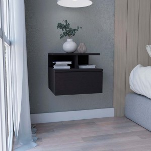 Lycvki Wall Mounted Nightstand with Single Drawer and 2-Tier Shelf - 1 of 4