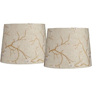 Springcrest Set of 2 Drum Print Lamp Shades Beige Plum Flower Medium 12" Top x 14" Bottom x 11" High Spider Harp Finial Fitting - 1 of 4