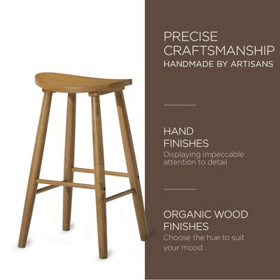 Rustic Natural Wood Backless Saddle Bar Stools, Set of 3