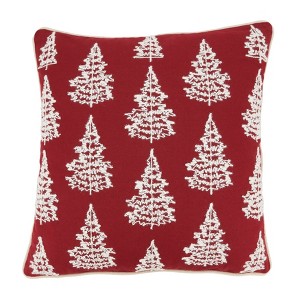 Saro Lifestyle Winter Wonderland Christmas Trees Throw Pillow Cover, 18", Red - 1 of 4