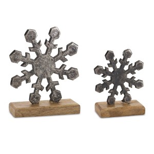 Melrose Metal Snowflake on Wood Base (Set of 6) - 1 of 3