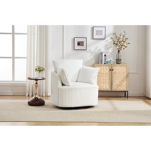 360° Solid Wood & Metal Swivel Barrel Chair with Curved Backrest, Round Accent Chair for Living Room, Bedroom, or Office - 1 of 4