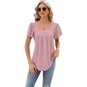 Womens Casual Shirts Loose T Shirts Basic Short Sleeve Crewneck Trendy Tops Cute Clothes Blouse - 1 of 4
