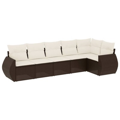 vidaXL 6 Piece Patio Sofa Set with Cushions Brown and Cream Poly Rattan - With Table