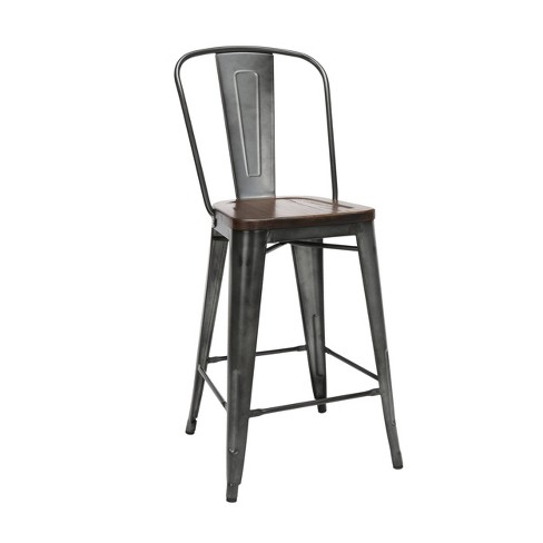 Set Of 4 26 Industrial Modern High, Metal And Wood Counter Height Stools With Backs