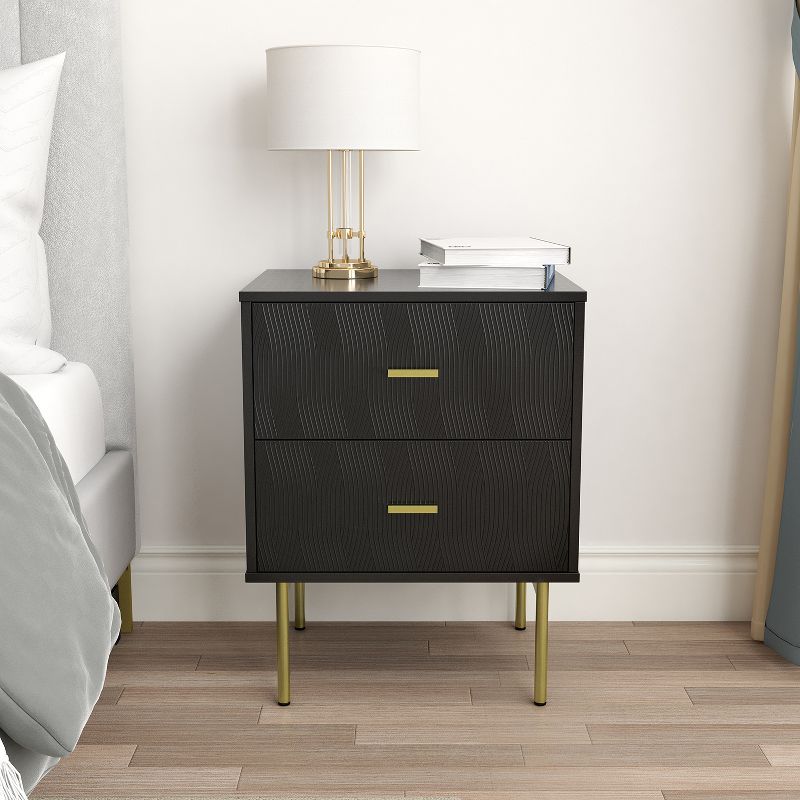 Valente 25.2'' Tall 2-Drawer Nightstand with Wavy Embossed Texture Modern Nightand Set of 2|KARAT HOME, 2 of 11
