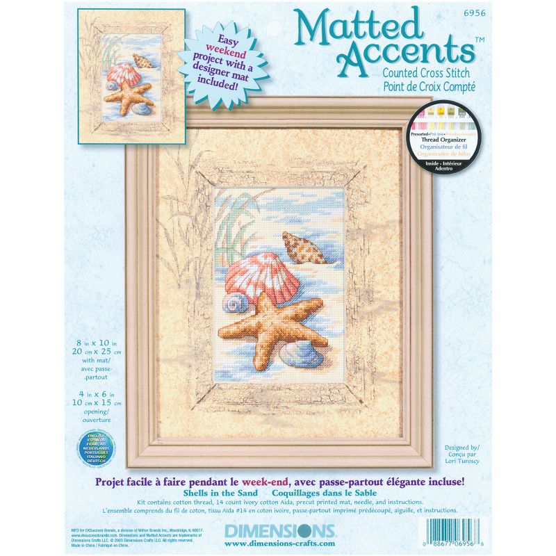 Dimensions Matted Accents Counted Cross Stitch Kit 8"X10"-Shells In The Sand (14 Count), 1 of 3