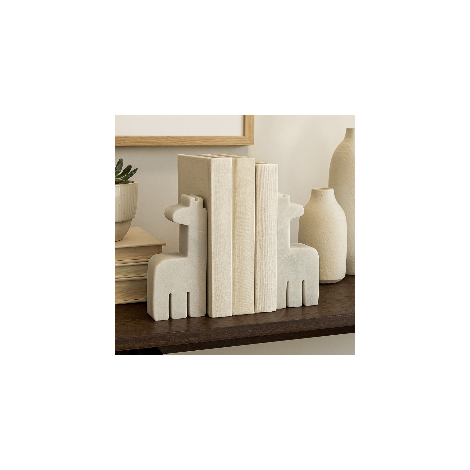 Decorative Marble Giraffee Bookends - Stylish Book Accessories for Home Library, Bookshelf, Office Spaces, or Desk Decoration - Set of 2, 7", White