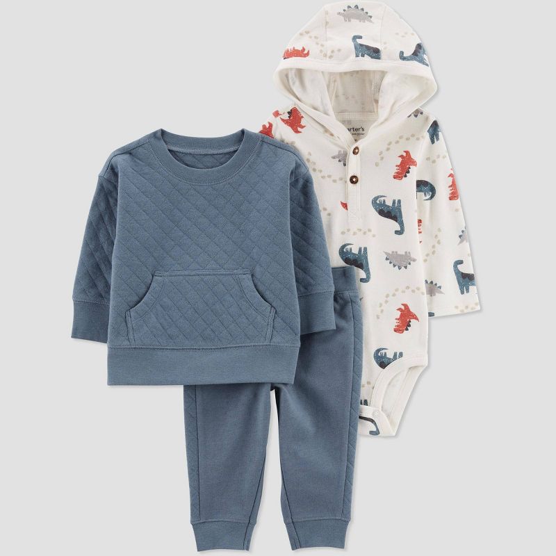 Carter&#39;s Just One You&#174;️ Baby Boys&#39; Dino Quilted Pullover &#38; Bottom Set - Blue, 1 of 8