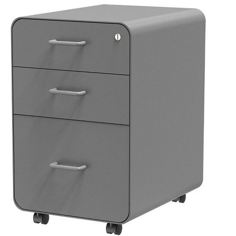 Monoprice Round Corner 3 Drawer File Cabinet Gray With Lockable