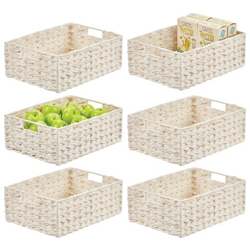 mDesign Woven Farmhouse Kitchen Pantry Food Storage Basket Box, 6 Pack,  White, 16 x 12 x 6