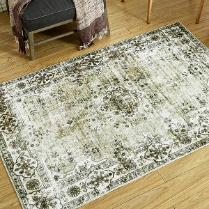 Maxax Boho Area Rug, Low Pile Vintage Oriental Washable Rugs for Kids Room, Indoor Decor, Green - 1 of 3